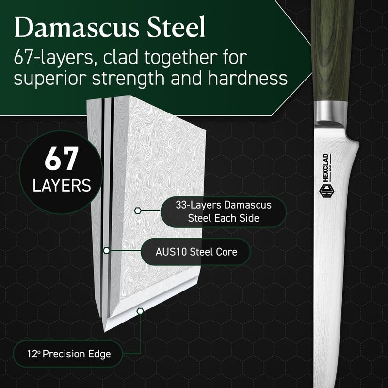 HexClad Boning Knife, 6-Inch Japanese Damascus Stainless Steel Blade, Pakkawood Handle - Image 4