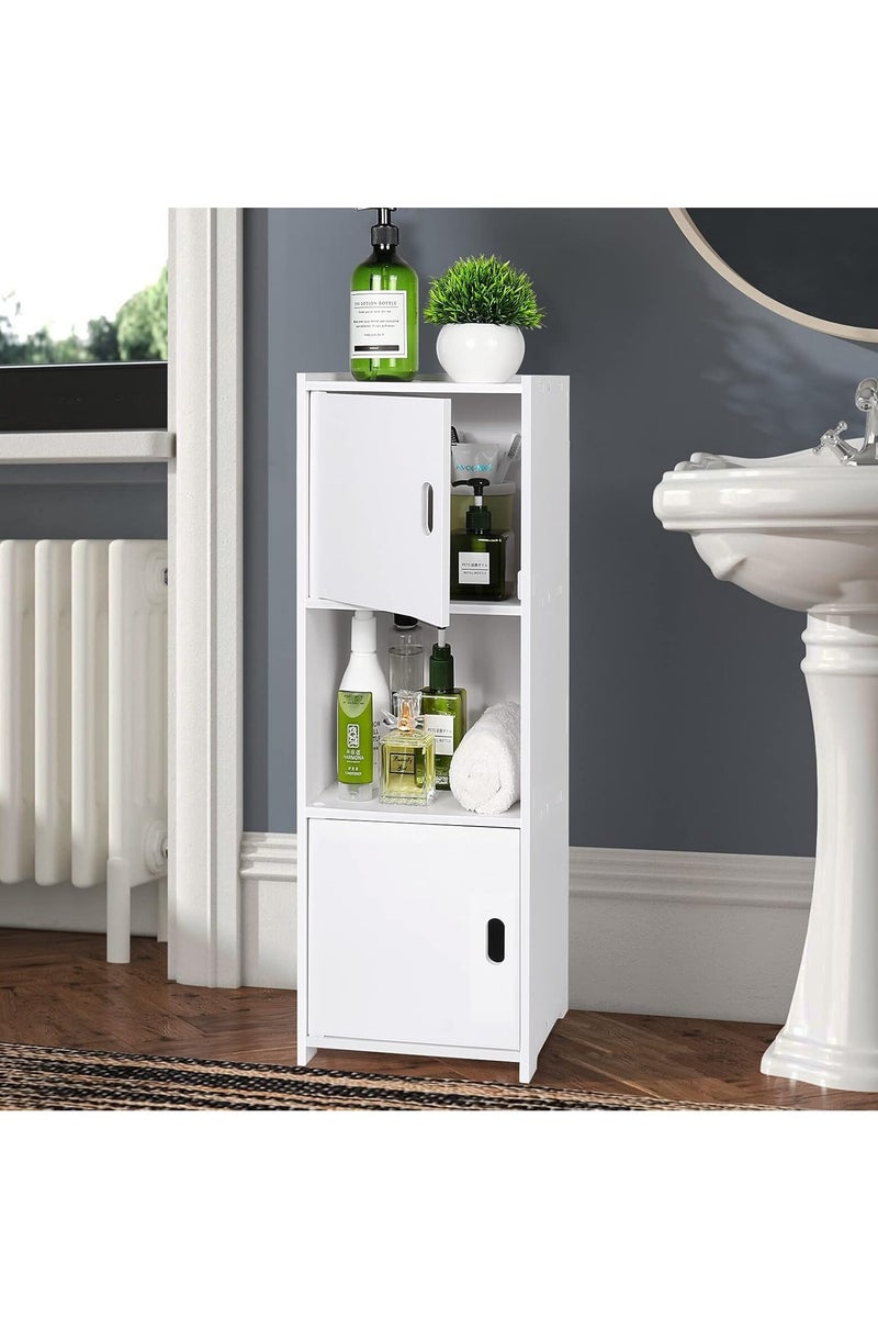 LINGWEI Bathroom Floor Cabinet Freestanding Double Door 3-Tier Side Storage Organizer Cabinet - Image 1