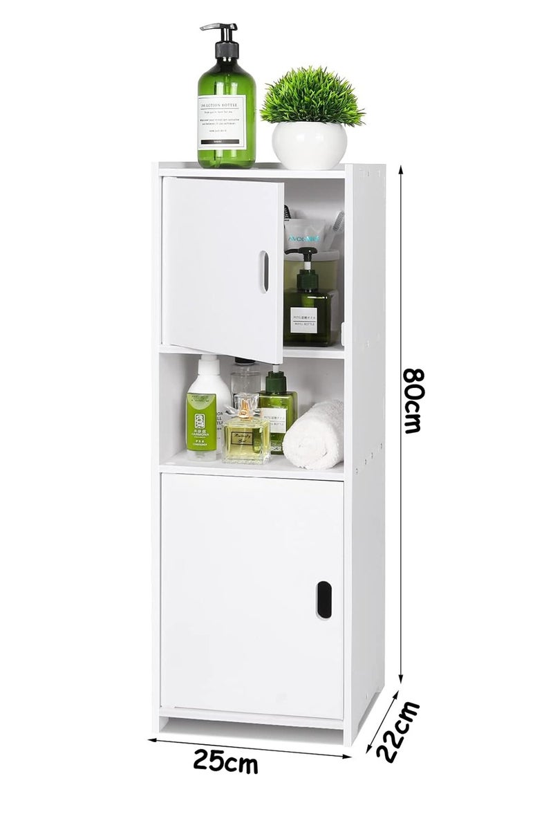 LINGWEI Bathroom Floor Cabinet Freestanding Double Door 3-Tier Side Storage Organizer Cabinet - Image 3