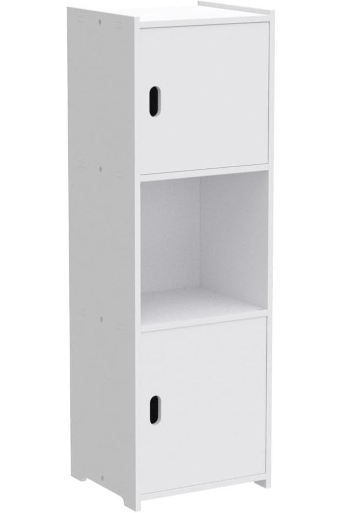 LINGWEI Bathroom Floor Cabinet Freestanding Double Door 3-Tier Side Storage Organizer Cabinet - Image 4