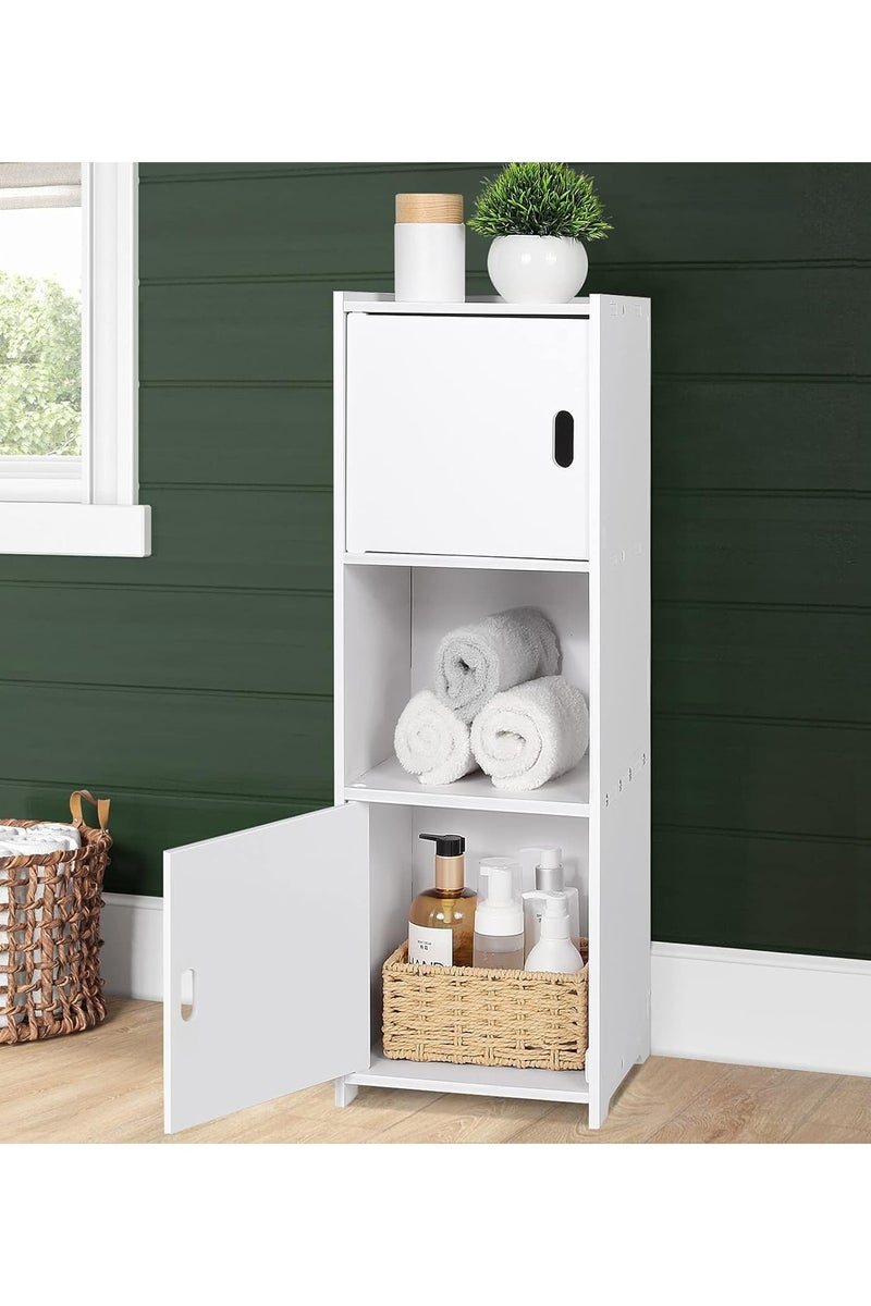 LINGWEI Bathroom Floor Cabinet Freestanding Double Door 3-Tier Side Storage Organizer Cabinet - Image 2