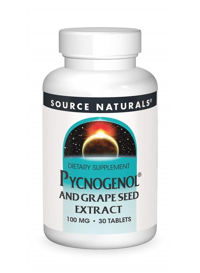 Source Naturals Pycnogenol & Grape Seed Extract 100 mg Dietary Supplement - 30 Tablets - a potent combination of two powerful natural antioxidants* - Image 1
