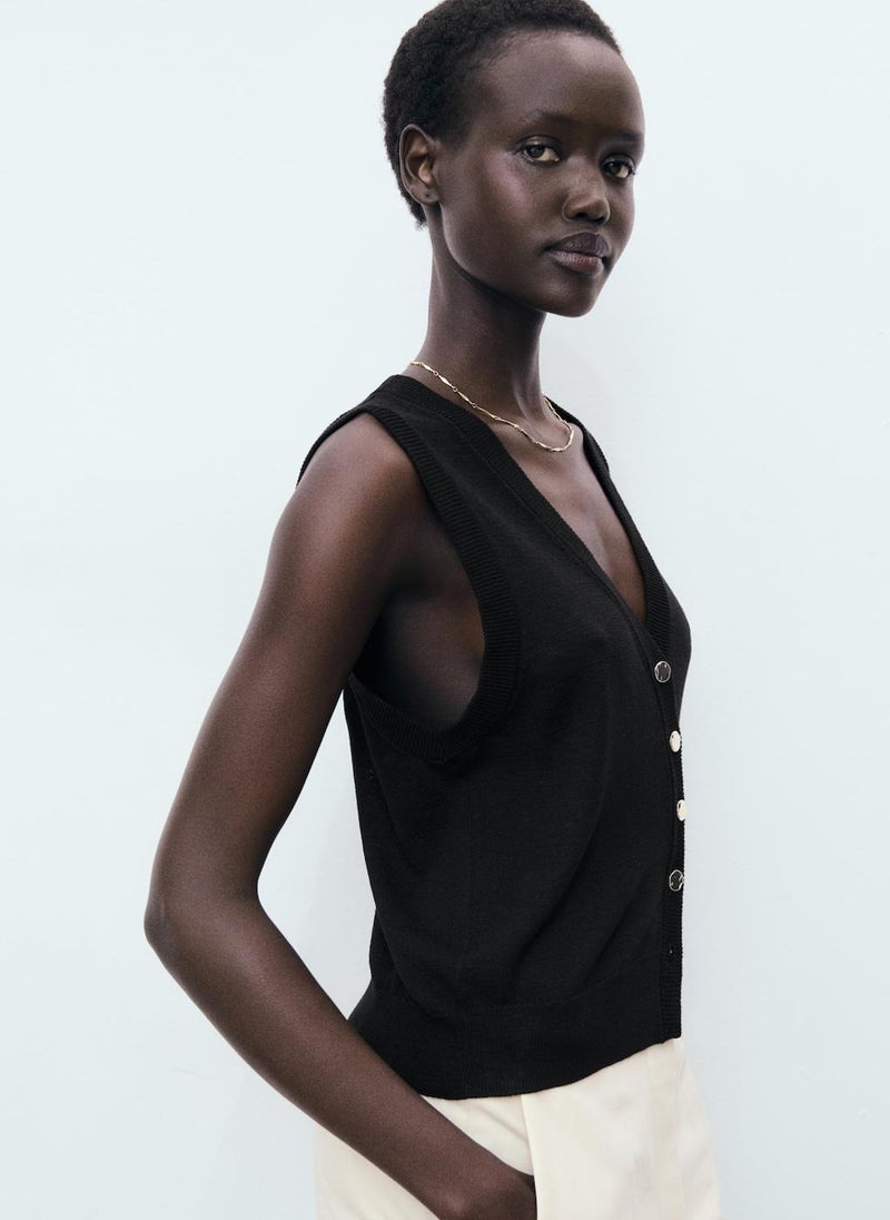 MANGO Fine-Knit Waistcoat With Buttons  - Image 1