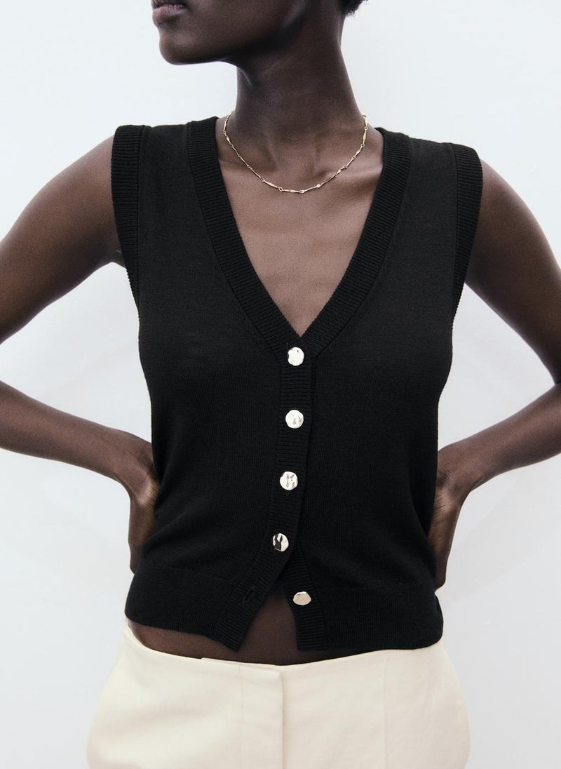 MANGO Fine-Knit Waistcoat With Buttons  - Image 3