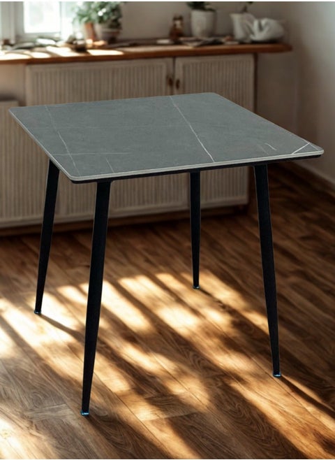 Elegant 80x80 cm Square Dining Table with Marble Ceramic Top and Metal Legs - Coffee Table, Side Table, and Office Table with a sophisticated and durable design, ideal for living rooms and offices