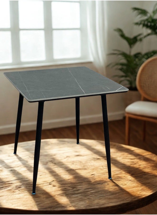 SMART HOME - Elegant 80x80 cm Square Dining Table with Marble Ceramic Top and Metal Legs - Coffee Table, Side Table, and Office Table with a sophisticated and durable design, ideal for living rooms and offices - Image 1