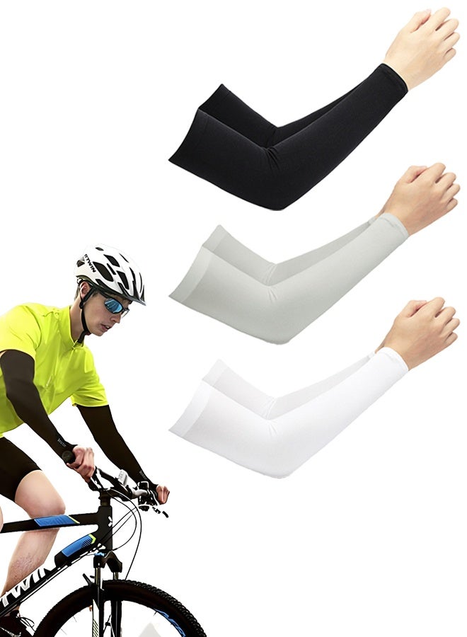 3 Pairs Uv Protection Cooling Arm Sleeves-Long Sun Protective Sleeves For Men Women, Arm Cover For Running, Golf, Basketball, Cycling, Covering Tattoos.
