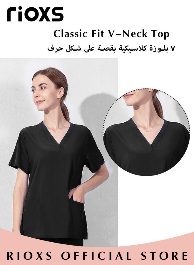 ريوكس للجنسين الدعك الزي الطبي النساء والرجال الدعك مجموعة الدعك الطبية قصيرة الأكمام الأعلى والسراويل - Image 4