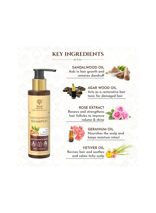 Khadi Essentials Sandalwood Rose Hair Shampoo with Geranium, Vetiver, Bhringraj Oil, For Hair Strengthening, Growth, 200ml SLS Paraben Free Cleanser, Multicolor - Image 4