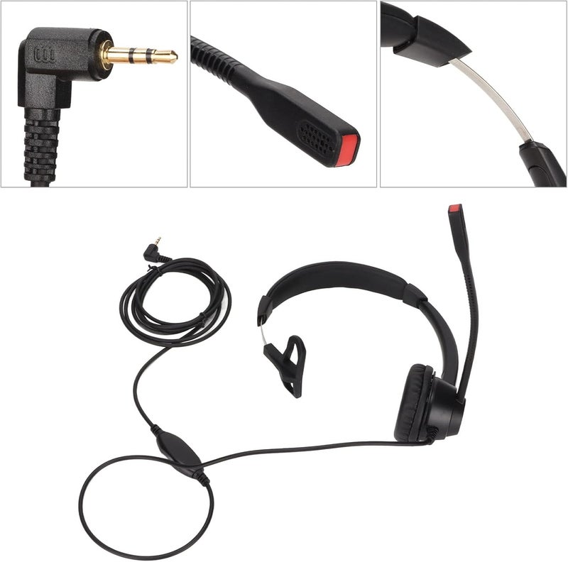 2.5mm Business Headset, Noise Cancelling Monaural Traffic Headset with HD Microphone, Flexible Headband and Soft Ear Cushions for Call Center, Office, Telemarketing, Customer Servi - Image 2