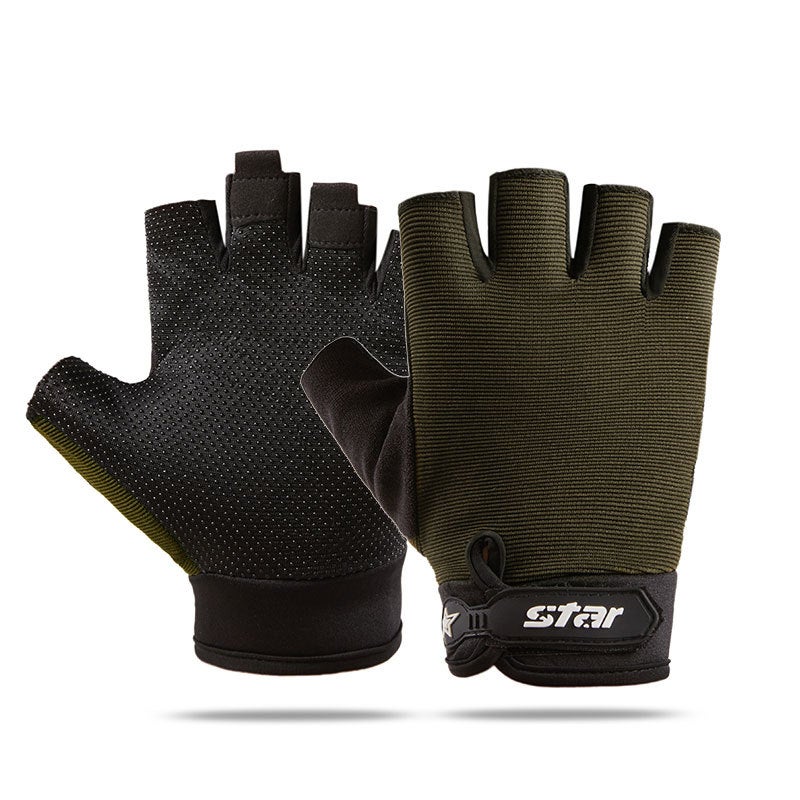 Half-Finger Tactical Gloves Fitness Anti-Slip Green 51 five-pointed star 