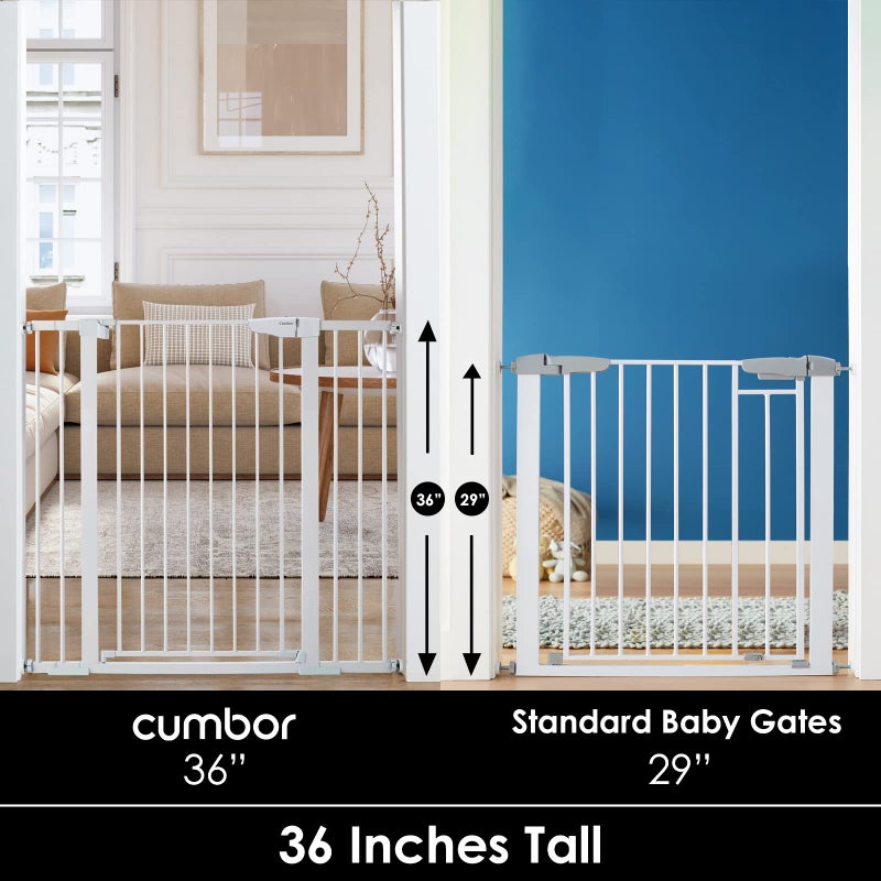Cumbor 36" Extra Tall Baby Gate for Dogs and Kids with Wide 2-Way Door, 29.7"- 46" Width, and Auto Close Personal Safety for Babies and Pets, Fits Doorways, Stairs, and Entryways, White - Image 2