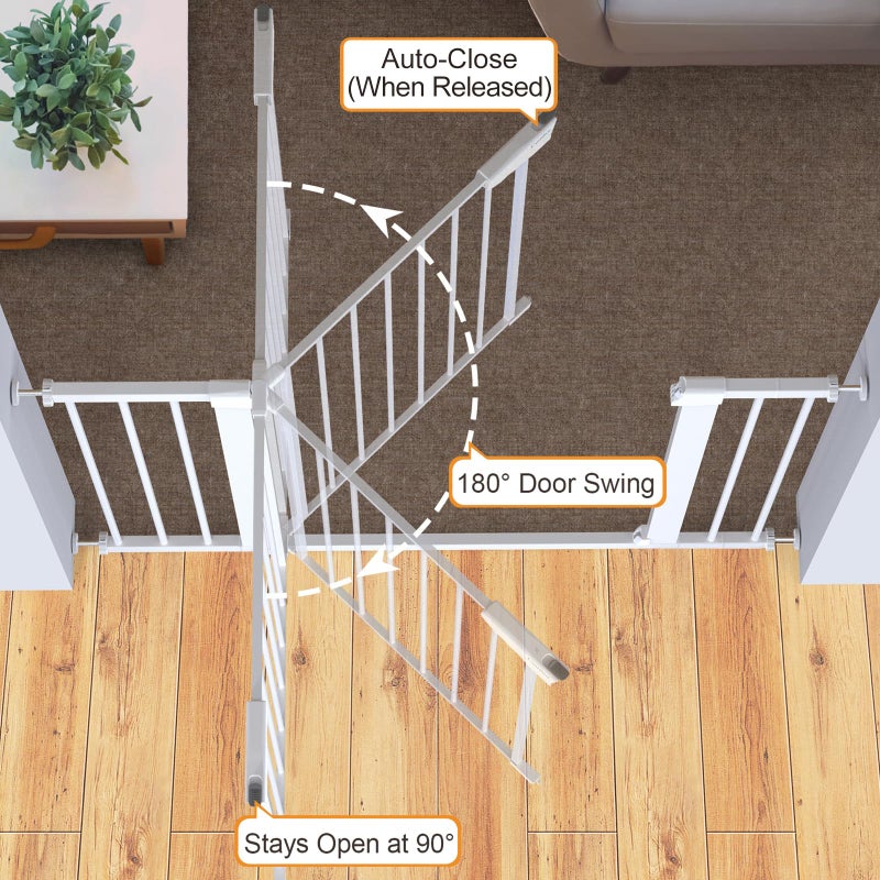 Cumbor 36" Extra Tall Baby Gate for Dogs and Kids with Wide 2-Way Door, 29.7"- 46" Width, and Auto Close Personal Safety for Babies and Pets, Fits Doorways, Stairs, and Entryways, White - Image 4