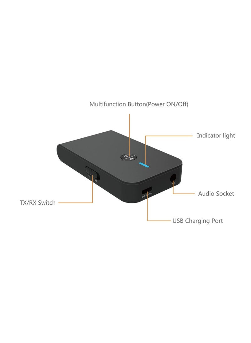 Captaintech Bluetooth 5.0 Transmitter and Receiver, 3-in-1 Wireless Bluetooth Adapter, 3.5mm Bluetooth Audio Adapter for TV, PC, Headphones, Car Sound System, Speakers, Mini Portable, Low Latency(Black) - Image 5