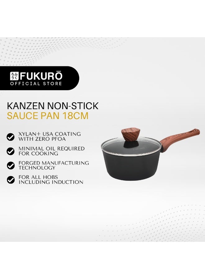Fukuro Kanzen Forged Non-Stick Sauce Pan With Lid - 18cm - Image 2