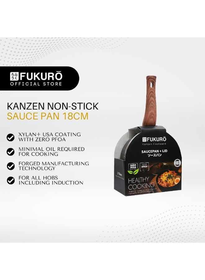Fukuro Kanzen Forged Non-Stick Sauce Pan With Lid - 18cm - Image 1