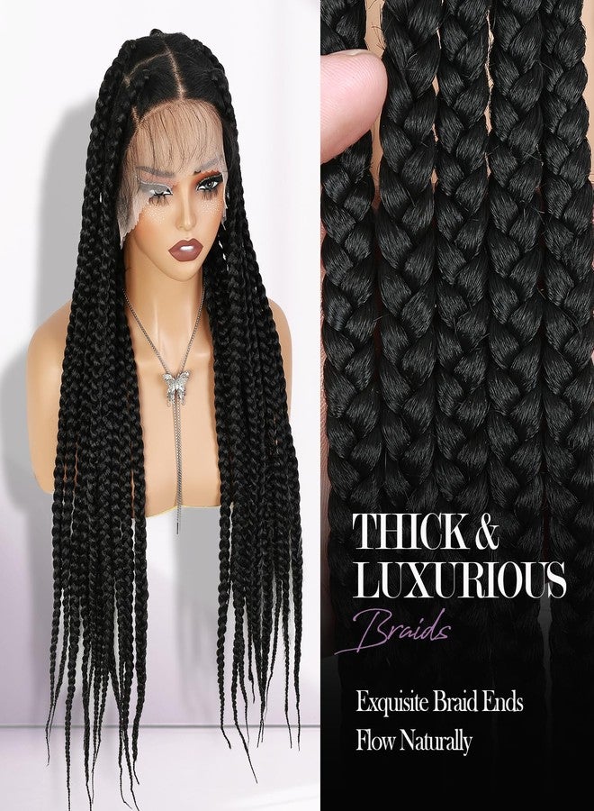 quickwig 36 Inch Jumbo Knotless Box Braids Wig 360 Full Lace Glueless Wig with Baby Hair Pre-Plucked Hairline Handmade Synthetic Braided Wigs for Women Lace Front Wigs for Women (1B) - Image 3