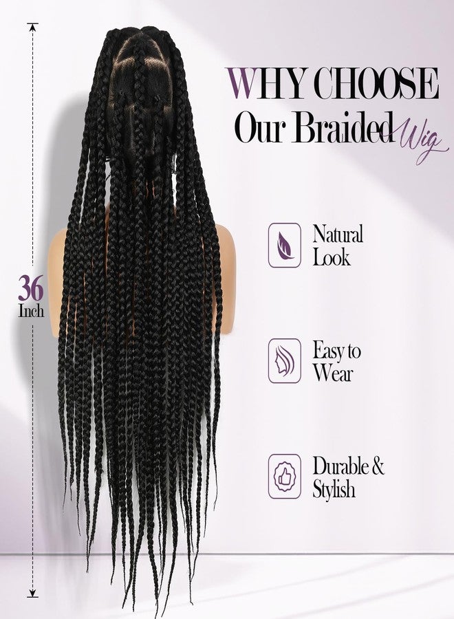 quickwig 36 Inch Jumbo Knotless Box Braids Wig 360 Full Lace Glueless Wig with Baby Hair Pre-Plucked Hairline Handmade Synthetic Braided Wigs for Women Lace Front Wigs for Women (1B) - Image 5