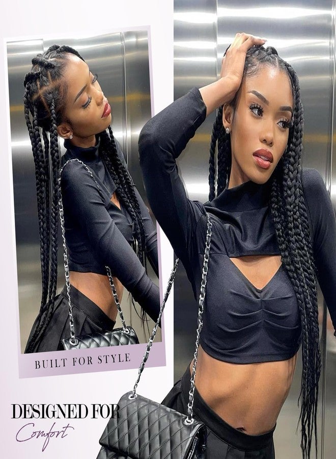 quickwig 36 Inch Jumbo Knotless Box Braids Wig 360 Full Lace Glueless Wig with Baby Hair Pre-Plucked Hairline Handmade Synthetic Braided Wigs for Women Lace Front Wigs for Women (1B) - Image 4