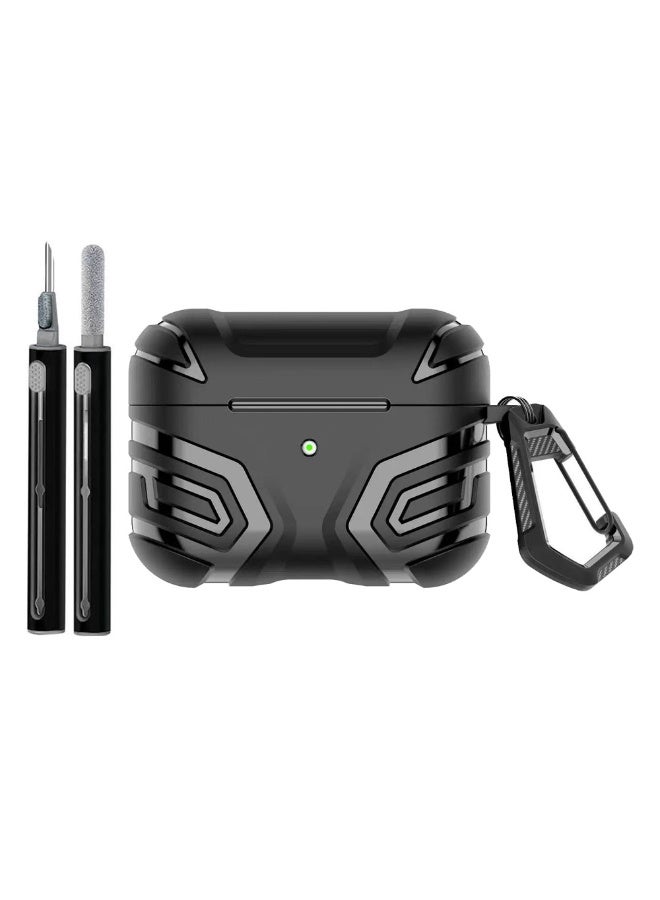DKNG for  AirPods Pro 3, TPU durable protective case with carabiner and cleaning kit, soft shockproof earphone cover, supports wireless charging, comes with carabiner. Black - Image 1