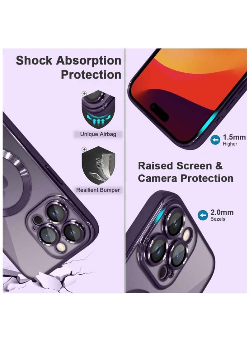 Raxoom Magnetic Clear Case for iPhone 15 Pro Max Case [Compatible with MagSafe] [with Camera Lens Protector] Luxury Plating Soft TPU Shockproof Anti-Scratch Phone Case for Women & Men (Purple) - Image 2