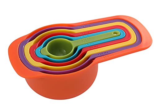 KolorFish 6 Piece Measuring Cups and Spoons Set, Colored Kitchen Measure Tools, Durable Nesting Cups and Spoons for Dry and Liquid, Dishwasher Safe - Image 1