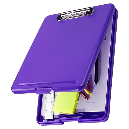 JAM PAPER Plastic Storage Clipboards with Metal Clip Letter Size 9 x 13 Storage Compartment Violet Purple Clip Board Sold Individually - Image 1