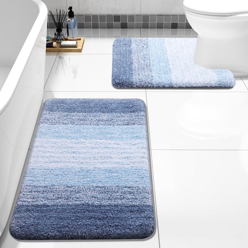 Arotive Arotive Bathroom Rugs Sets 2 Piece  Shaggy Soft and Absorbent Microfiber Bath Rugs and U-Shaped Contour Toilet Rug  Non-Slip  Machine Washable Dry Bath Mats for Bathroom (30""x20""+24""x20""  Light Blue)  - Image 1