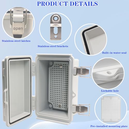 YETLEBOX Waterproof Electrical Box Junction Box Weatherproof IP67 ABS Plastic Enclosure Switch Router Project Box Electronics Enclosure with Mounting Plate Wall Bracket Grey 5.9"x3.9"x2.8" - Image 3