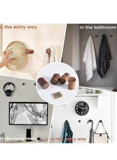 Y&D Natural Wooden Wall Hooks - Pack of 4 Mounted Modern Hook Handmade Decorative Coat Pegs Minimalist for Hanging Hat Coats (Black Walnut Wood)  - Image 2