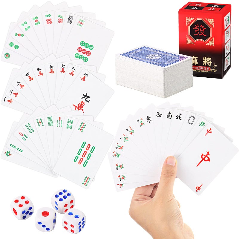 Civaner Mahjong Playing Cards Chinese Mahjong 2025 American Games Large Print Handheld Poker Mahjong Cards with 4 Dices Home Table Game - Image 1
