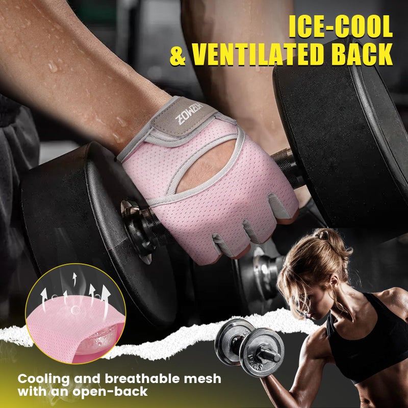 HOZMOZ Ventilated Weight Lifting Gloves, Thick Padded Workout Gym Gloves with Full Palm Protection & Grip & Shock Absorption for Women & Men's Fitness Exercise Training - Image 4
