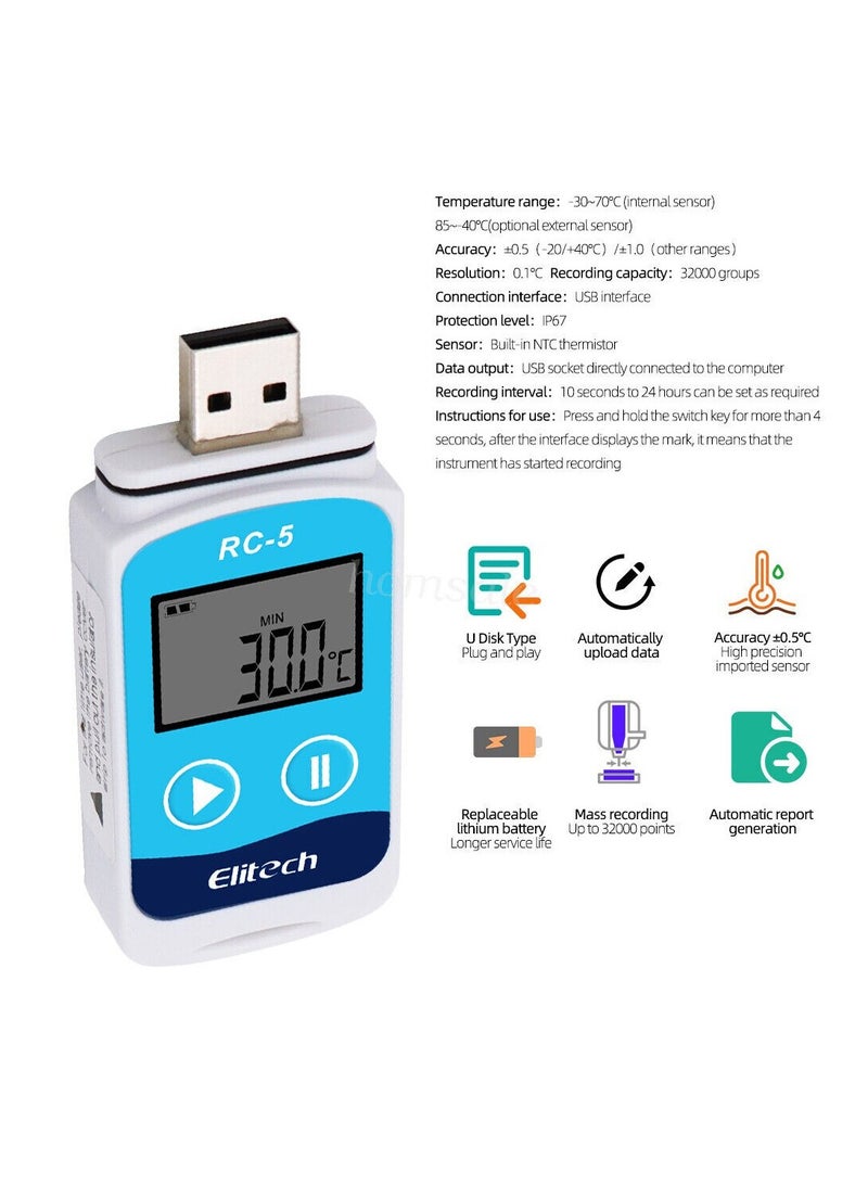 Elitech Mini LCD Display USB High Accuracy Temperature Data Logger / Recorder, 32000 Points Record  - Image 2