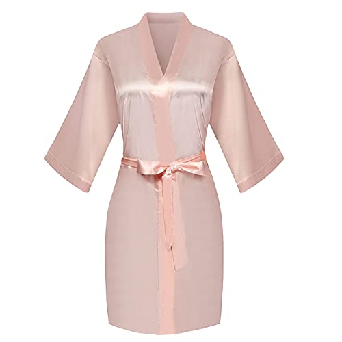 PENGEE Women's Short Kimono Robe Soft Bride Bridesmaid Robes for Wedding Party Bridal Robes Getting Ready Pink - Image 4