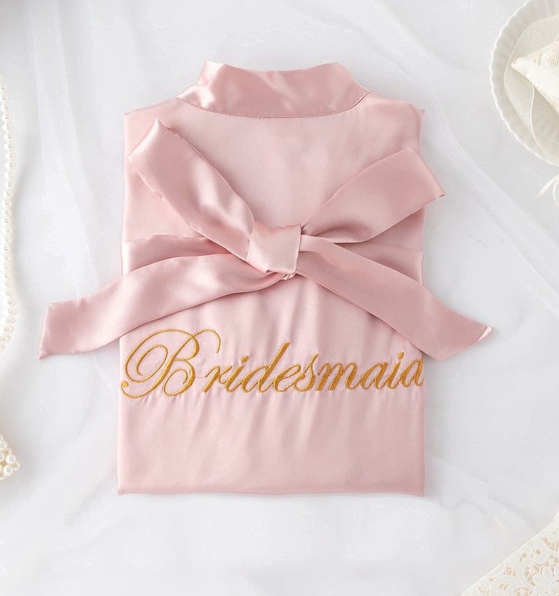 PENGEE Women's Short Kimono Robe Soft Bride Bridesmaid Robes for Wedding Party Bridal Robes Getting Ready Pink - Image 2