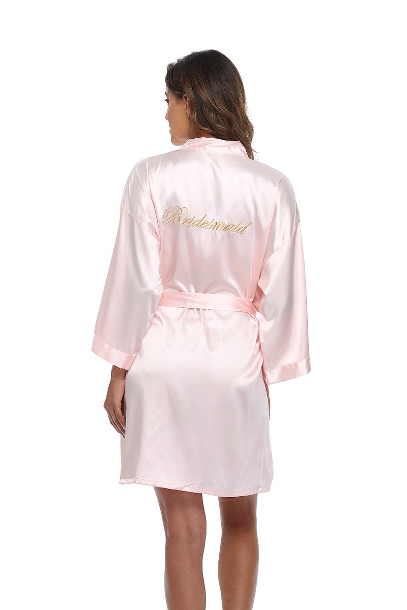 PENGEE Women's Short Kimono Robe Soft Bride Bridesmaid Robes for Wedding Party Bridal Robes Getting Ready Pink - Image 5