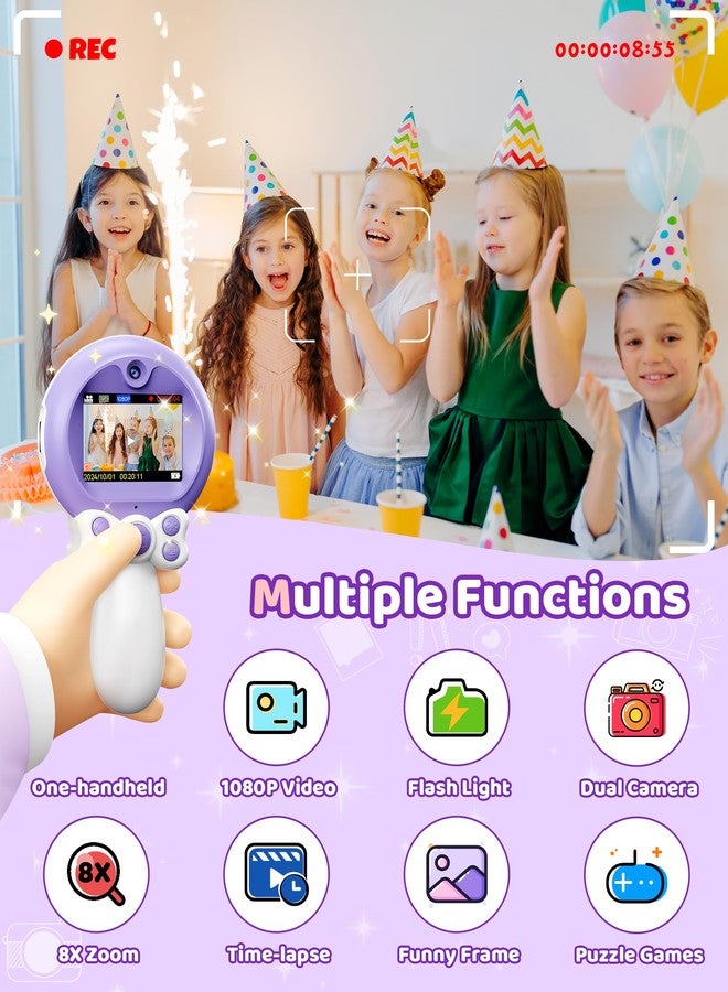 TEKFUN Kids Camera Toy for Girls - Birthday Girl Gifts with Magic Wand Design - Digital Video Camera for Kids with 32GB SD Card - Easter Basket Essentials for Girl 2 3 4 5 6 Year Olds, Purple - Image 4