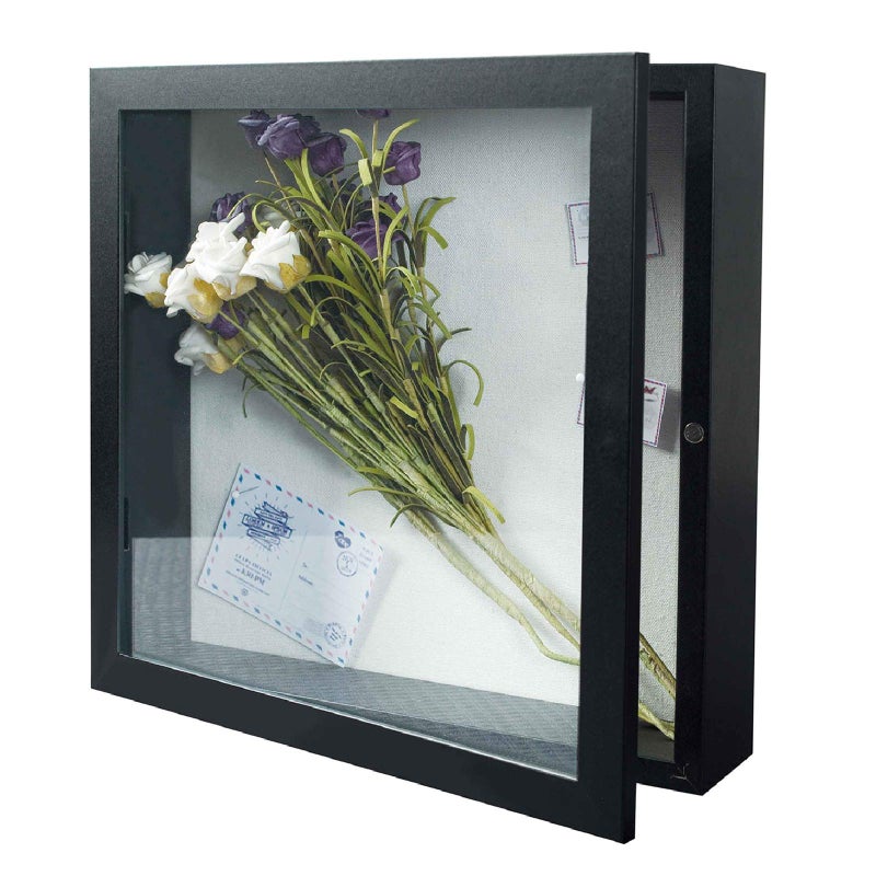 إطار صور ظل موزيلايف 11x11 216 داخلي عميق من الخشب مع زجاج عرض جاهز للتعليق صندوق ذكريات تذكارات رياضية للأطفال تذاكر الزفاف والصور باللون الأسود