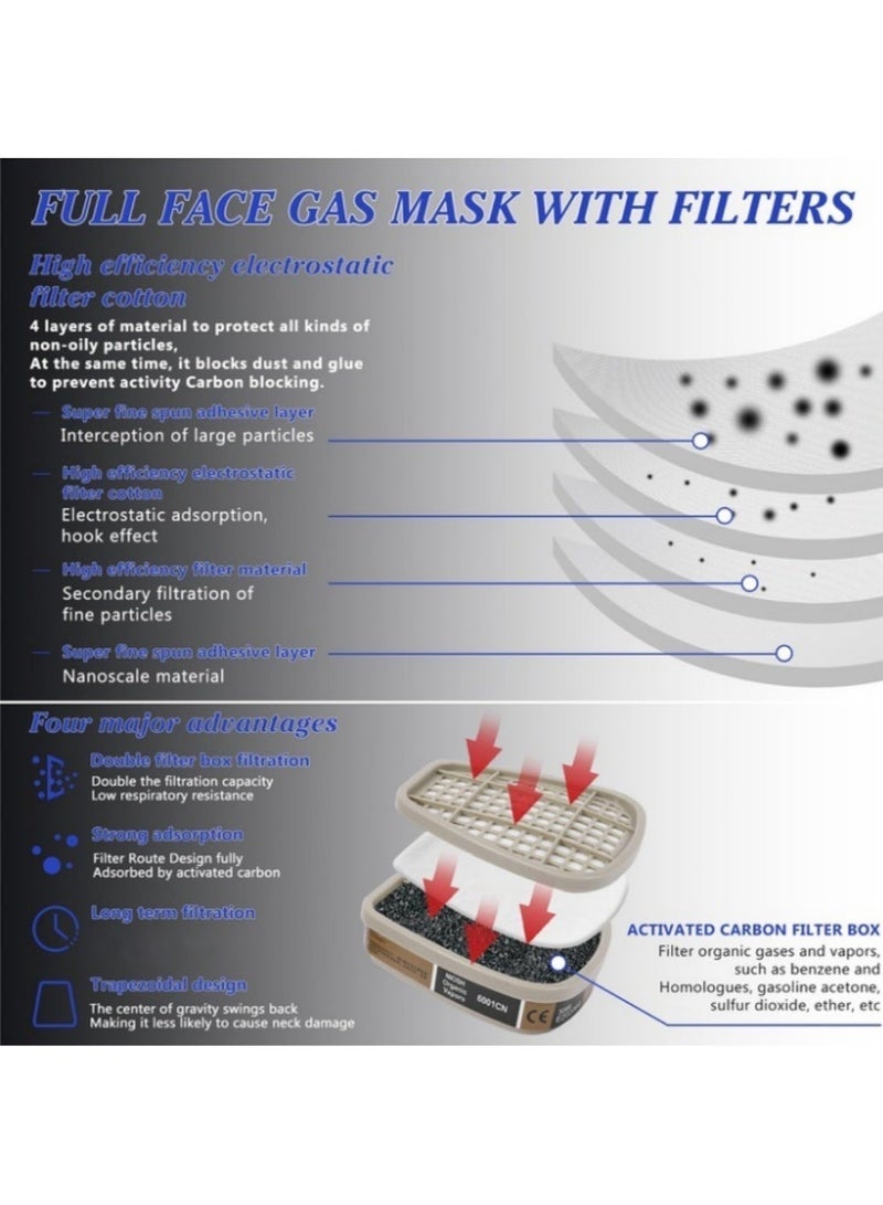 excitat Respirator Mask, Respirator with Filter and Goggles for ChemicalsMilitary, Grade Silicone Respirator with 40mm . 6001 Activated Carbon Filters, Anti-Fog Wide-View PC Lens, Adjustable 5-Point Head Straps, For Paint Dust Soldering Construction Sanding Woodworking Welding, Spray & Emergency Use etc. - Image 4