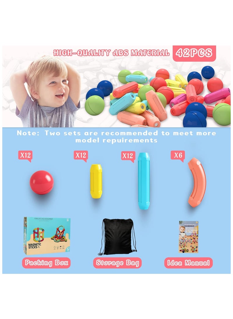 Generic Magnetic Balls and Rods Building Blocks Set For Kids, 3D Magnetic Building Puzzle Toys for Ages 3 and Up - 42 Pieces  - Image 4