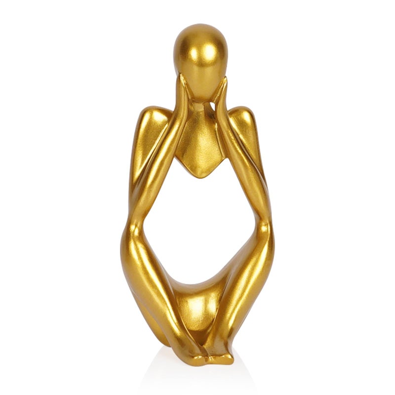 Ozzptuu Sandstone Resin Thinker Style Abstract Sculpture Statue Collectible Figurines Home Office Bookshelf Desktop Decor (Small Gold, Focus) - Image 1