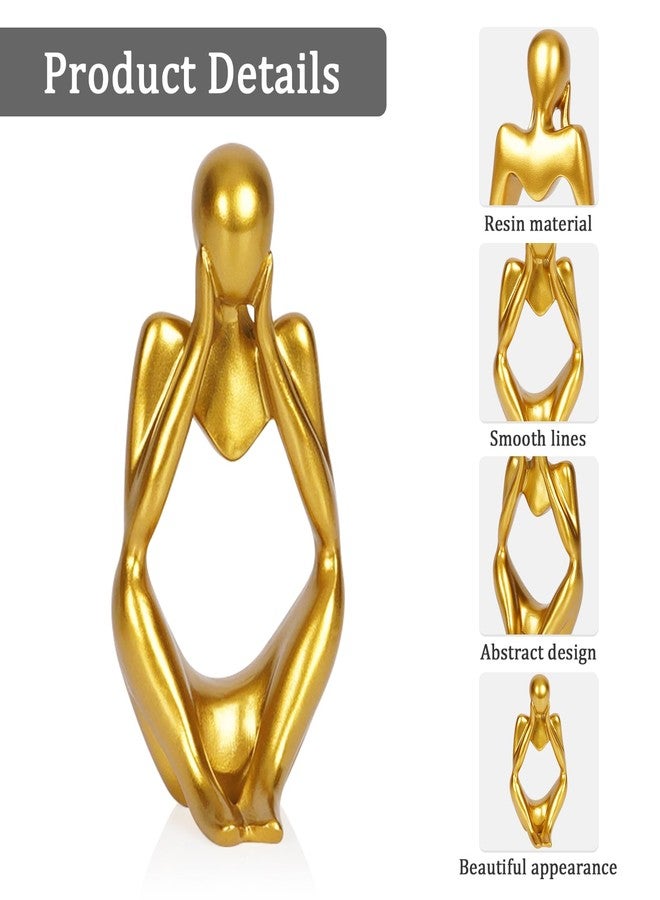 Ozzptuu Sandstone Resin Thinker Style Abstract Sculpture Statue Collectible Figurines Home Office Bookshelf Desktop Decor (Small Gold, Focus) - Image 4