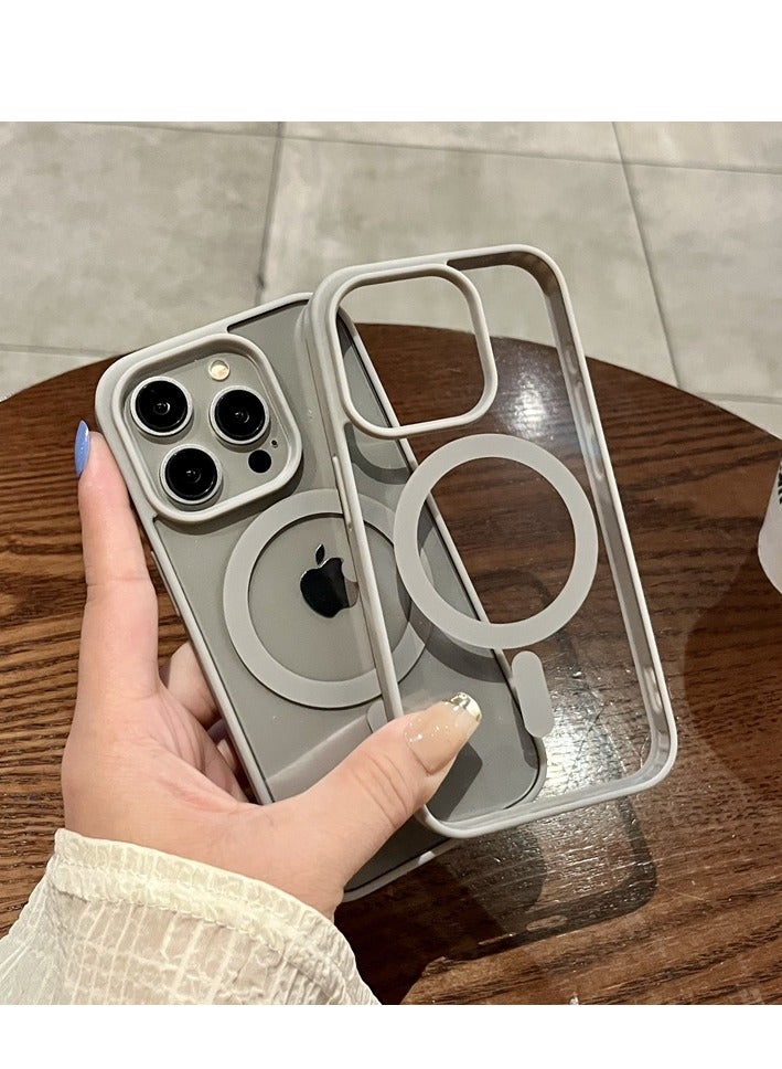 AROAQ Magnetic Clear Phone Case For Iphone,  Wireless Charge Magsafe Transparent Case, Anti-scratch Drop Protection Magnetic Case For Iphone 15 Pro Max, 15 Plus, Pro, ( Gray ) - Image 2