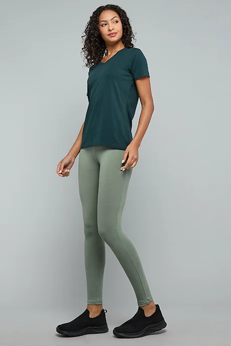 أر أند بي Solid Leggings with Elastic Waist