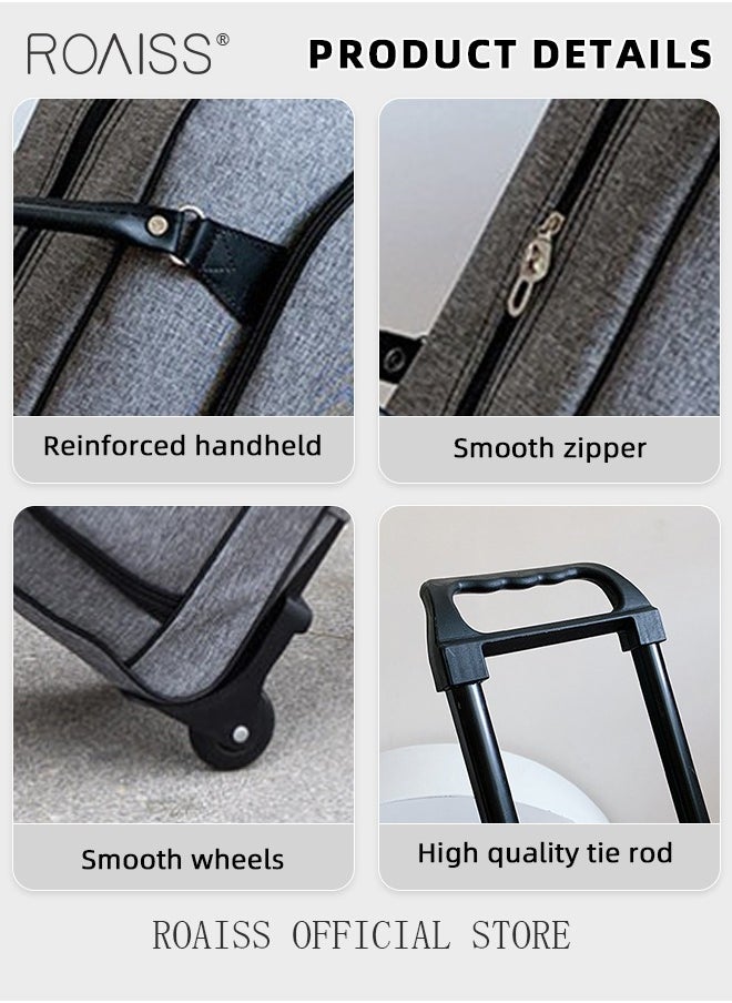 roaiss Unisex Trolley Travel Bag Oxford Fabric Premium Large Capacity Foldable Multifunctional Luggage Bag with Various Carrying Methods Waterproof Sports Fitness Bag with Smooth Zipper and Wheels  - Image 4