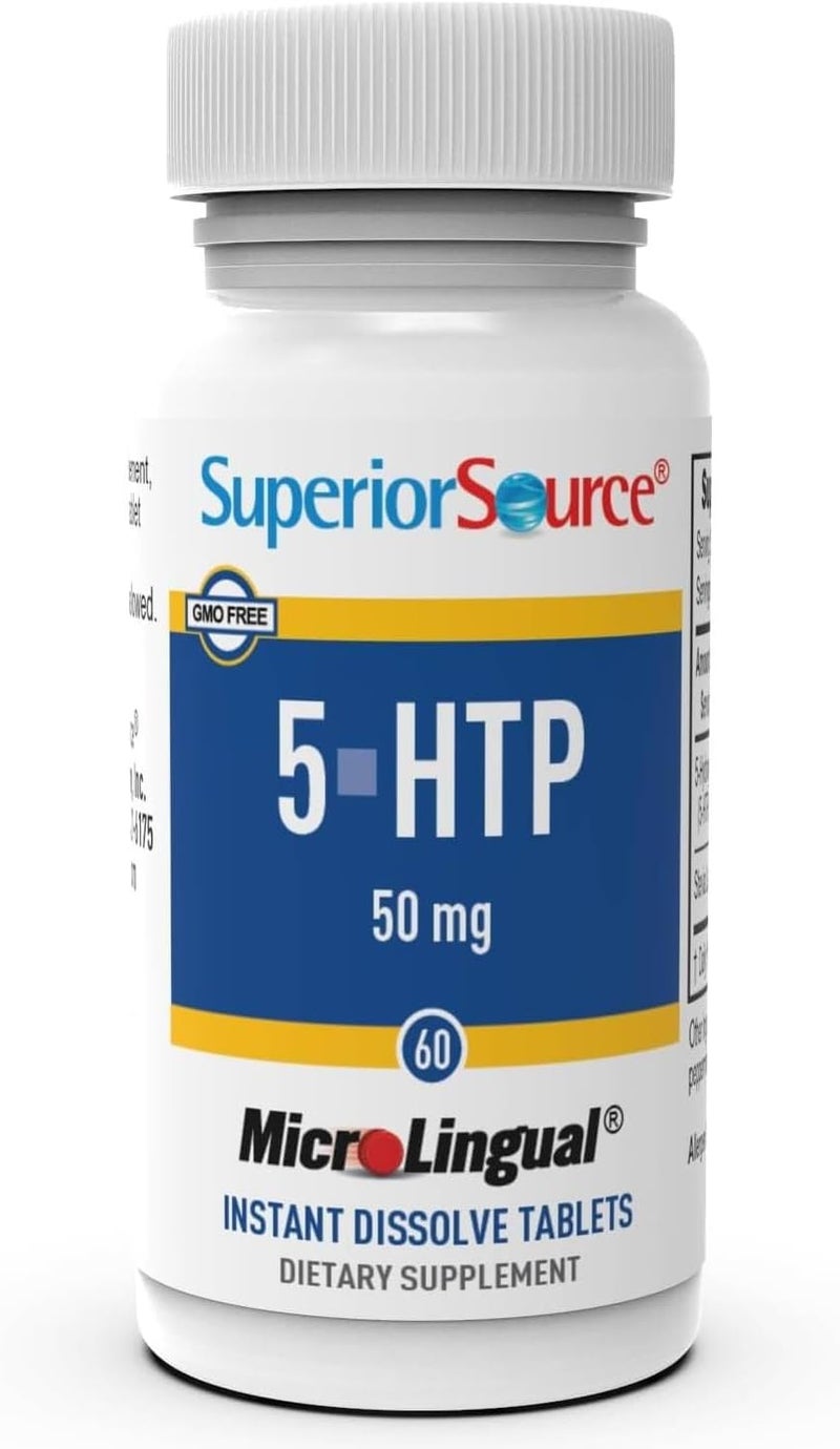 Superior Source 5HTP 50 mg  Natural Supplement Aids Restful Sleep  Neurotransmitter Functions  Brain Health  Function Support  5Hydroxytryptophan Supplement  60 Instant Dissolve Tablets - Image 1