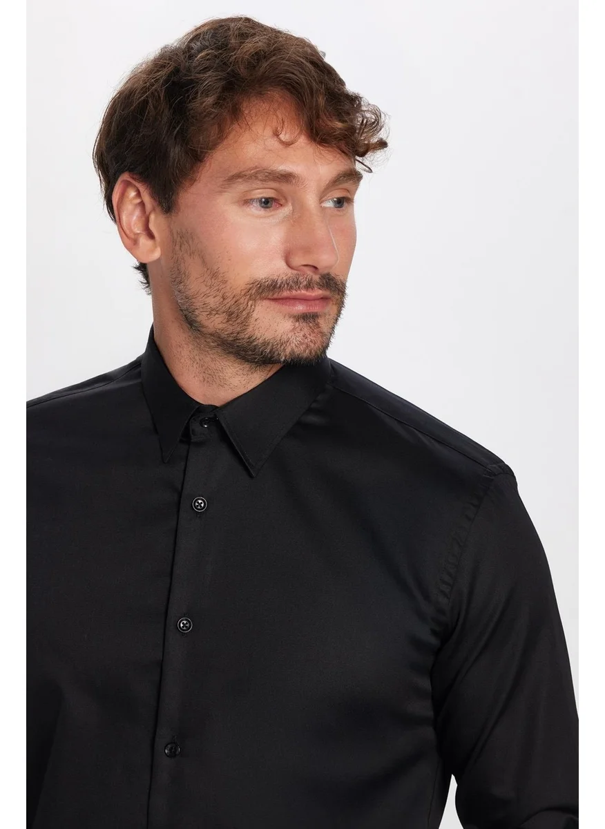 تودورس Slim Fit Black Non-Iron Cotton Eco-Friendly Ekotex Certified No Ironing Required Shirt