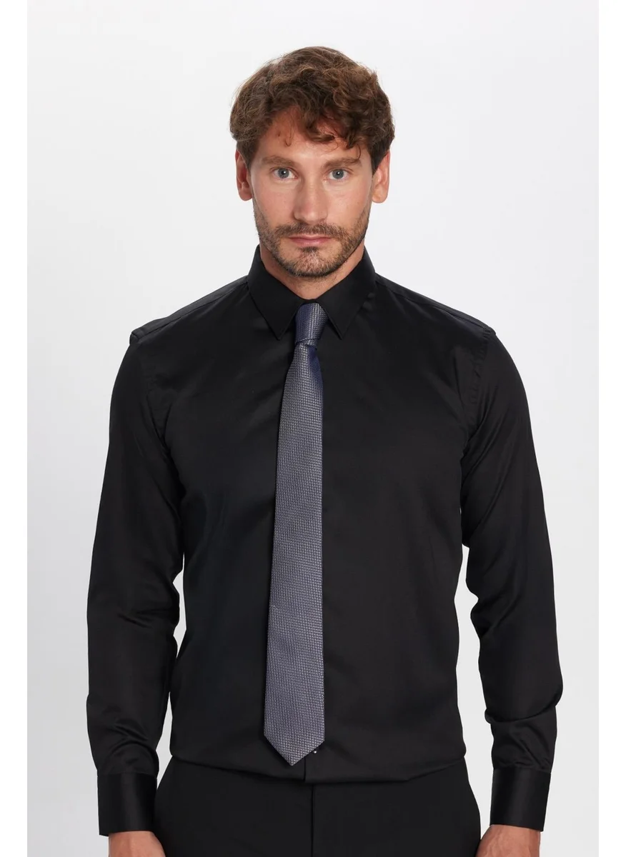 تودورس Slim Fit Black Non-Iron Cotton Eco-Friendly Ekotex Certified No Ironing Required Shirt