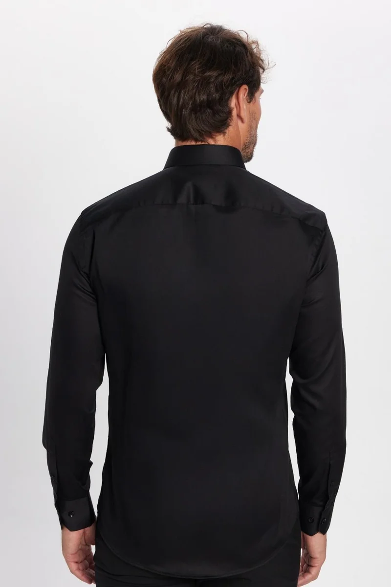 Tudors Slim Fit Black Non-Iron Cotton Eco-Friendly Ekotex Certified No Ironing Required Shirt