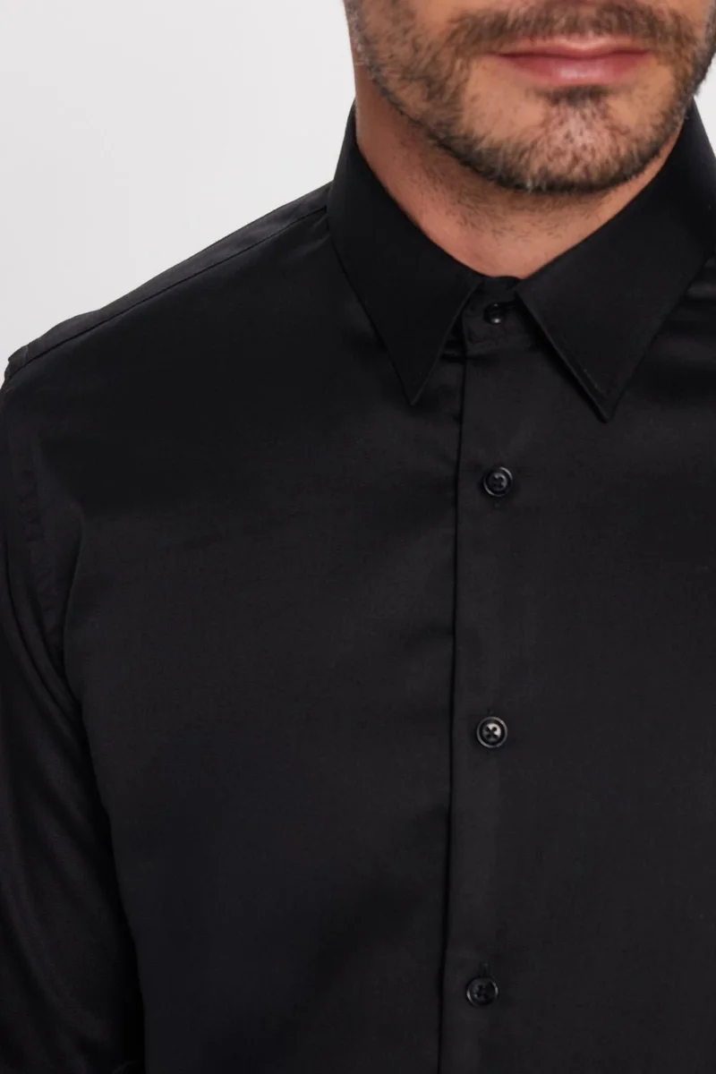 Tudors Slim Fit Black Non-Iron Cotton Eco-Friendly Ekotex Certified No Ironing Required Shirt